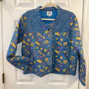 dRa Women's Floral Bomber Jacket - Blue and Yellow